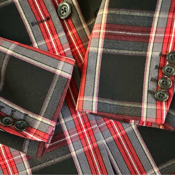 NWOT ANN TAYLOR BLACK RED PLAID RELAXED DOUBLE BREASTED BLAZER JACKET SZ 2/ M - Picture 4 of 12
